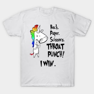 Unicorn Rock Paper Scissors Throat Punch I Win T-Shirt